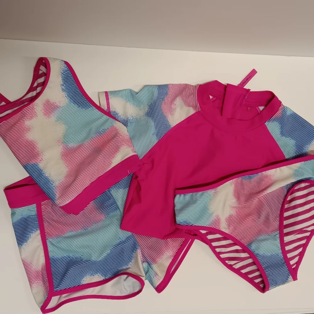4 Piece Set NWOT Eddie Bauer Girls Swim Coordinates Set Size Large